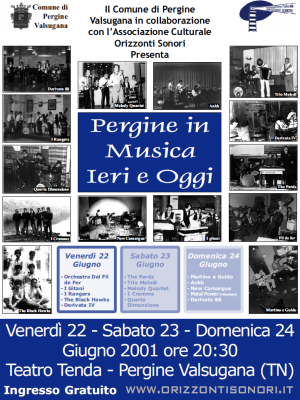 cartellone della manifestazione "Pergine in musica ieri e oggi"